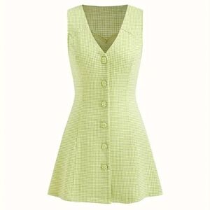 NWT green and white houndstooth button-up minidress, size medium.
